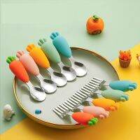 Baby Spoon Baby Learning To Eat Training Spoon Silicone Short Handle Fork Kids Cartoon Spoon Fork Set  Utensils Bowl Fork Spoon Sets