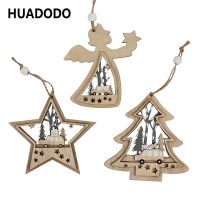 HUADODO 3Pcs Christmas Angel star Wooden Pendants Ornaments for Christmas decoration tree Ornament New Year Kids Gift