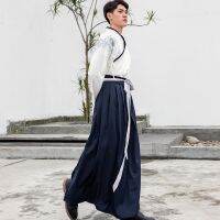 Hanfu ชุดการแสดงของผู้ชายกระโปรงแขนยาวปักลายมังกรชุดเดรสหน้าร้อนสไตล์จีนดั้งเดิม