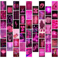 50Pcs Pink Neon Aesthetic Wall Collage Kit Room Bedroom Living Home Decoration Posters Warm Color Ornament Photo Gift for