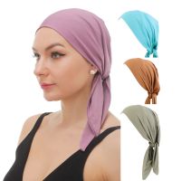 【YF】 Muslim Women Stretch Solid Pre-Tied Turban Bandanas  Cancer Chemo Beanies Caps Headwear Headwrap Plated Hair Accessories