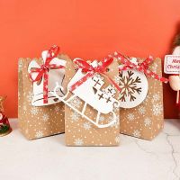 12pcs Christmas Kraft Paper Bags With Tag Snowman Holiday Xmas Party Favor Bag Candy Cookie Pouch Gift Wrapping Supplies Gift Wrapping  Bags