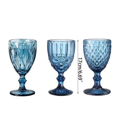 F63A Wine Glass Colored Goblet Vintage Pattern Embossed Glasses Goblets for Party Wedding Anniversary