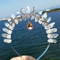 【LZ】✢  Tiara de cristal branco natural pingente de coroa de zircônia cúbica com lua bracelete de joia para presente acessórios para cosplay de rainha