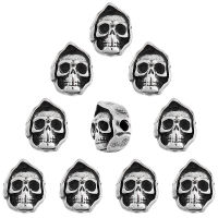 10Pcs Skull Head Spacer Beads Stainless Steel Halloween Themed Loose Beads Large Hole Vintage Boho Skull Metal Beads Accessories for Jewelry Making Bracelet Necklace Crafts Hole: 2mm