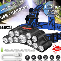 ใหม่11-Core ไฟหน้า ABS กลางแจ้งติดหัว USB ชาร์จได้ไฟตกปลาไฟฉุกเฉิน