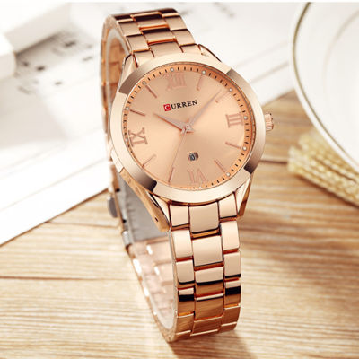 HotCURREN สุภาพสตรีนาฬิกาสำหรับผู้หญิงแฟชั่นย้อนยุคหญิงนาฬิกากันน้ำเหล็กนาฬิกาควอตซ์สำหรับผู้หญิงคริสต์มาส Relógio Feminino 9007