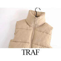 TRAF ZA Fashion Womens Vest 2021 Sleeveless Jackets Casual Outerwear Solid Color Coat Adjustable Drawstring Short Waistcoat