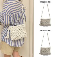 Summer large-capacity Messenger beach bag womens 2023 new summer tassel hollow grass woven bag 【QYUE】