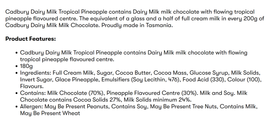 Socola thanh cadbury dairy milk crunchie caramello tropical pineapple 180g - ảnh sản phẩm 7