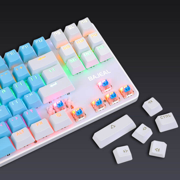 yaba-mechanical-keyboard-two-color-87-key-green-axis-mechanical-keyboard-pink-gaming-girl-keyboard-abs-wear-resistant-keycap