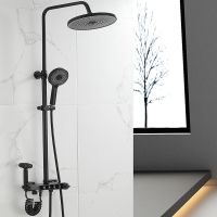 Bathroom Thermostatic Shower Faucets 4 Function Waterfall Rain Shower System Sets Wall Mount Black Bathtub Mixer Tap Showerheads