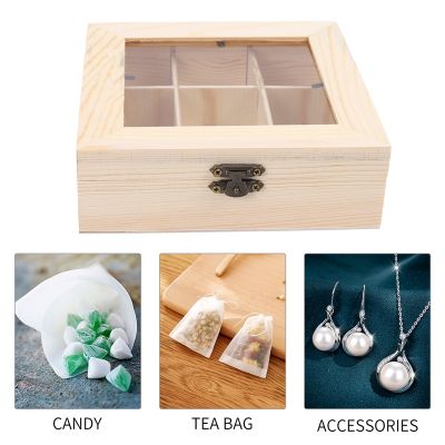 Wooden Tea Bag Jewelry Organizer Chest Storage Box 9 Compartments Tea Box Organizer Wood Sugar Packet Container