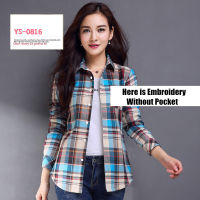 M-XXXL Women Cotton Shirt Spring Autumn  New Casual Long-sleeve Brushed Plaid Stripe Shirt Slim Girls Tops Female