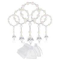 60 Pcs Baptism Acrylic Rosary Beads Mini Rosaries Angel with Organza Bags for the First Communion Baptism Party Favors