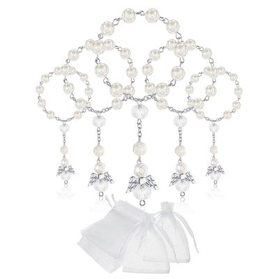 60 Pcs Baptism Acrylic Rosary Beads Mini Rosaries Angel with Organza Bags for the First Communion Baptism Party Favors
