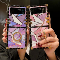 เคสโทรศัพท์ทรงสี่เหลี่ยมลายผงหินอ่อนแวววาวประกบกันสำหรับ Samsung Galaxy Z Flip 4 3เคสกล่องกันกระแทกยึดแหวนพังค์ SiChuanZhiChengMao