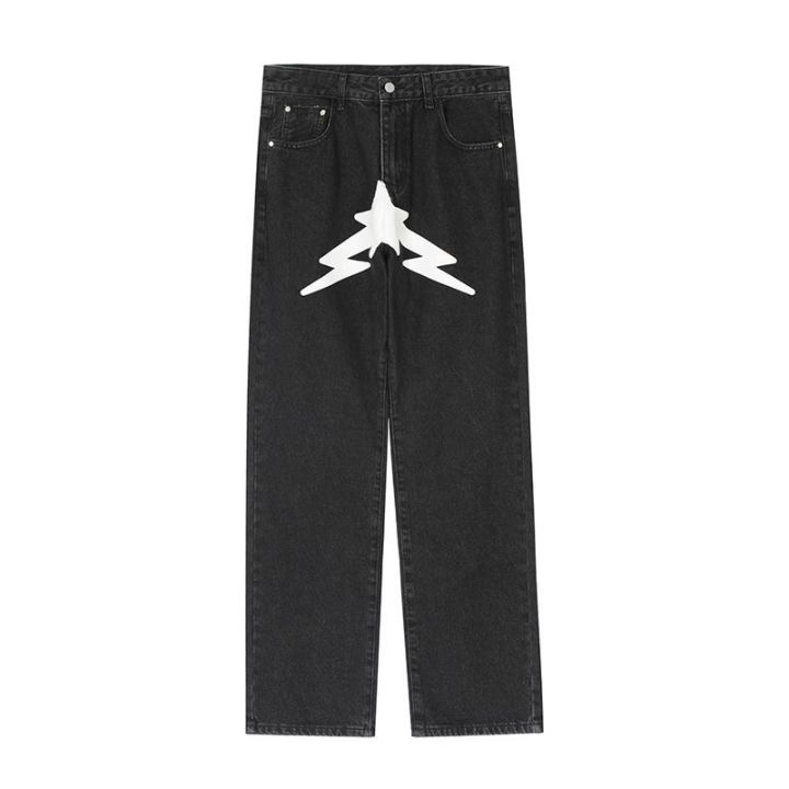 2023-กางเกงยีนส์ทรงกระบอก-rising-star-jeans-กางเกงยีนส์-กางเกงy2k-สตรีท-เสื้อผ้าแฟชั่น-y2k