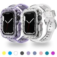 สายรัดโปร่งใส Apple Watch Series 8 7 6 5 4 3 SE เคสแผงคลื่นไฟฟ้าสำหรับ I Watch 45มม. 44มม. 41มม. 42มม. 40มม. 38มม.