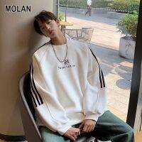 MOLAN เสื้อมีฮู้ดกีฬาผู้ชาย,เสื้อคอกลมสไตล์วินเทจเย็บปะติดเสื้อกันหนาวลำลองหลวม