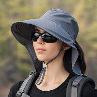 Hat Wide Brim Shawl Design Hat Adjustable Windproof Rope Ponytail