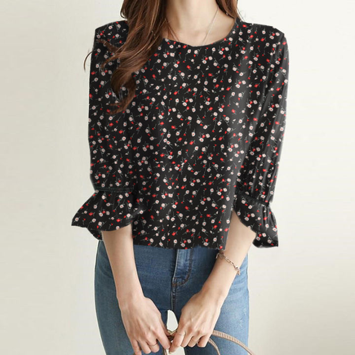 Black And White Polka Dot Plus Size Ruffle Sleeve Women Blouse