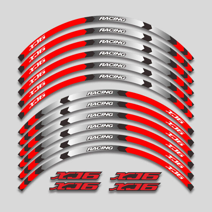 สติกเกอร์ยาง17นิ้วสำหรับ-yamaha-xj6-xj-6ล้อรถจักรยานยนต์ได้ตลอดทั้งปีรูปลอกลายทางขอบสะท้อนแสงเทปศูนย์กลางการแข่งขันมอเตอร์ไซด์