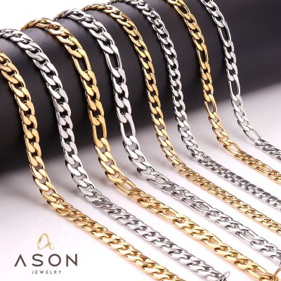 【CW】ASONSTEEL Long Chain Necklace Cuba Link Neck Chain Basic Punk Gold Color Stainless Steel For Women Men Male 5/7mm Choker Jewelry