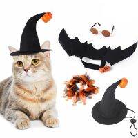 ZZOOI 4 Pack  Costume Set Adjustable Halloween Hat Bat Wings Collar &amp; Glasses for Small Dogs Photo Props for Holiday Party D0LD