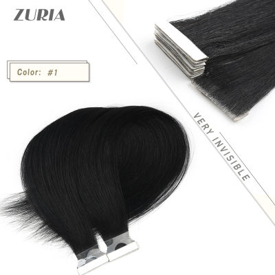ZURIA PU Skin Tape In Human Hair Extensions 100Pure Natural Straight 16"20"24"20pcspack Adhesive Invisible Tape Hand Tie Hair