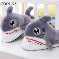 Mens Winter Animal Cotton Slippers Indoor Warm Home Shoes Mens Fur Slides Cute Cartoon Shark Plush Flip Flops Male Mules Shoes