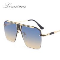 -nmj0615 Personalized European and American style metal stitching one-piece gradient film mens sunglasses fashion trendy handsome temperament sunglasses