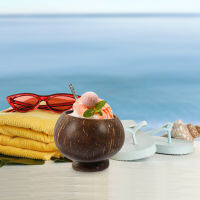 HAOYUNLA Coconuts Shell Dessert Cup Vintage สไตล์มะพร้าวชามชามมะพร้าวชามของหวานเปลือกหอย