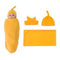 3 Pcs Newborn Swaddling Wrap + Headband + Hat Set Baby Cotton Receiving Blanket Sleepsack Hair Band Cap Kit for Infants Gifts