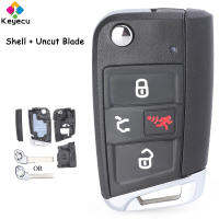 KEYECU พลิกรีโมทคอนลรถ Key Shell 4ปุ่ม HU162T HU66 Blade - FOB สำหรับ Volkswagen Golf GTI Tiguan Jetta Atlas