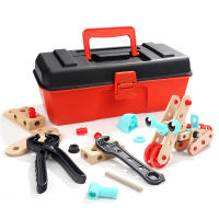 กล่องเครื่องมือนักประดิษฐ์ Topbright 53pcs DIY Builder Construction Set Wooden Building Block Toys Screw Nut Tool Toys for 36 Month Old Kids