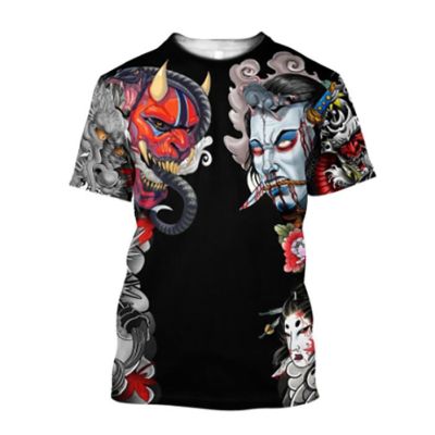 Summer T-shirt Samurai pattern Mask Tattoo, 3D printed mens casual short sleeve T-shirt unisex street T-shirt