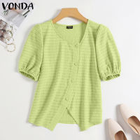 เสื้อท็อปส์สบายๆหลวมแขนสีทึบพองคอกลมผู้หญิง VONDA (ลำลองเกาหลี) #2