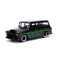 Chevy Just Trucks 1957 Chevrolet Suburban Black with Green Flames 1/24 JADA TOYs