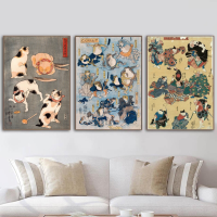 Goodstore Vintage Utagawa Kuniyoshi Cat ภาพวาดผ้าใบสัตว์ญี่ปุ่นพิมพ์สำหรับ Pet Room Home Decor-ท่าทางและการแสดงออกที่แตกต่างกัน