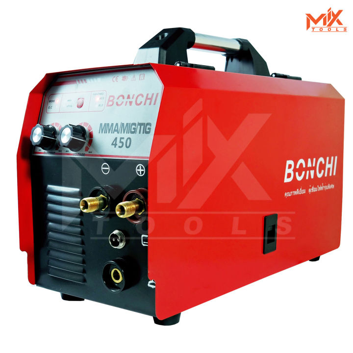 bonchi-ตู้เชื่อมไฟ้ฟ้า-เครื่องเชื่อมไฟฟ้า-mma-mig-450-รุ่นไม่ใช้แก๊ส-2-ระบบ-ใช้ได้ทั้งไฟฟ้าและมิก-มาพร้อมลวดฟลักซ์คอร์และอุปกรณ์ครบชุด