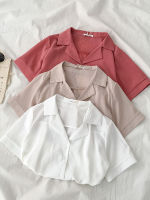 【CW】Fashion Notched Collar Chiffon Female T Shirts Single Breasted Short Sleev Loose Solid-Color Women Blouses 2021 Summer