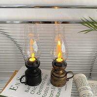 Retro Flameless Candle Holders Candlestick Kerosene Lamp with Button Battery Table Light Halloween Night Lights Photo Prop