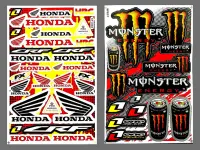 สติ๊กเกอร์แต่งรถ Honda H1008 (สีเหลือง) Monster 2กระป๋อง(สีส้ม) มอเตอร์ไซค์ สติ๊กเกอร์ติดกระจก แต่งรถรถยนต์ ติดหมวกกันน๊อค ติดโช๊ค จำนวน 2แผ่น