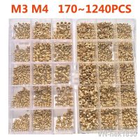 ๑☌✶ 170-1240PCS M3 M4 Brass Heat Set Insert Nut Hot Melt Knurled Threaded Inserts Double Twill Embedment Copper Nut Assortment Kit