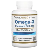 California Gold Nutrition Omega-3 Premium Fish Oil 100 Fish Gelatin Softgels (โอเมก้า 3 น้ำมันปลาพรีเมี่ยม 100 แคปซูล)