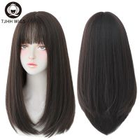 7JHH WIGS ผมยาวตรงมีผมหน้าม้าวิกผมสังเคราะห์สำหรับสาวทรงผมแฟชั่นล่าสุดผมถักสีดำวิกผมขิง