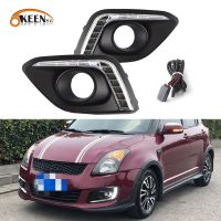 OKEEN Lampu Jalan LED กลางวัน2ชิ้นสำหรับ Suzuki Swift 2013 2014 2015 2016รถยนต์แสงกลางวันไฟตัดหมอกอุปกรณ์ไฟติดหน้ารถ12V