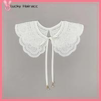 LUCKY HAIRACC ตาข่ายแบบตาข่าย เสื้อคอปก สีขาวขาว ถอดออกได้ ปกปลอมมีระบาย ปกตุ๊กตาโลลิต้า ผ้าคลุมไหล่แบบพัน ผ้าคลุมไหล่ลายลูกไม้