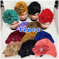 【YF】 2023 New Personality Fashionable Muslim Women Headscarf Space Layer Fabric Applique Headwear Solid Indian Bean Hair Hat Lady